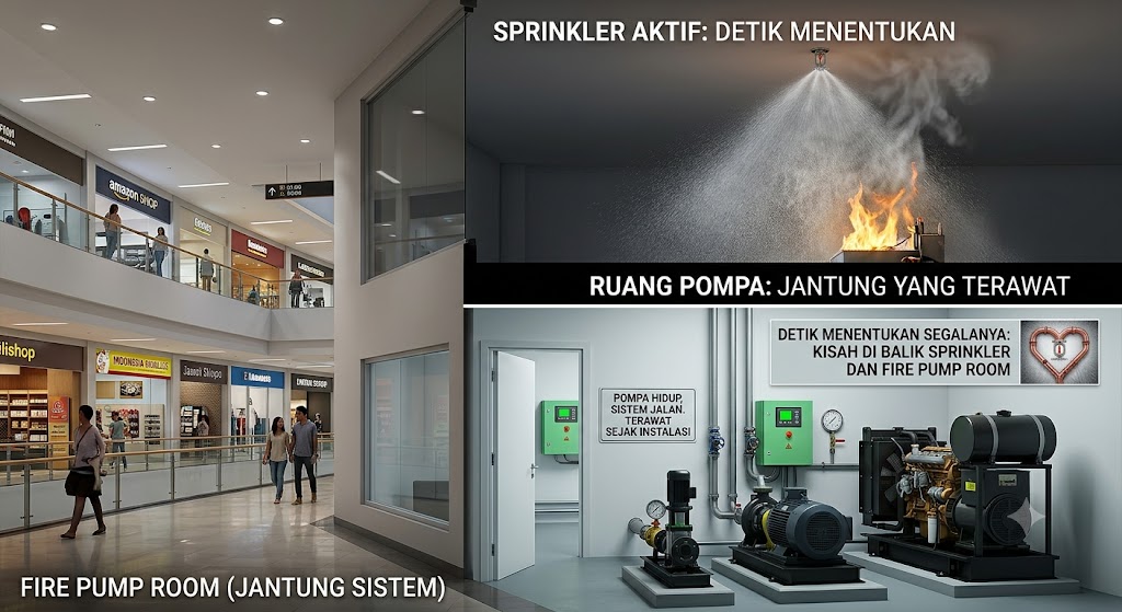Ilustrasi sprinkler dan fire pump room