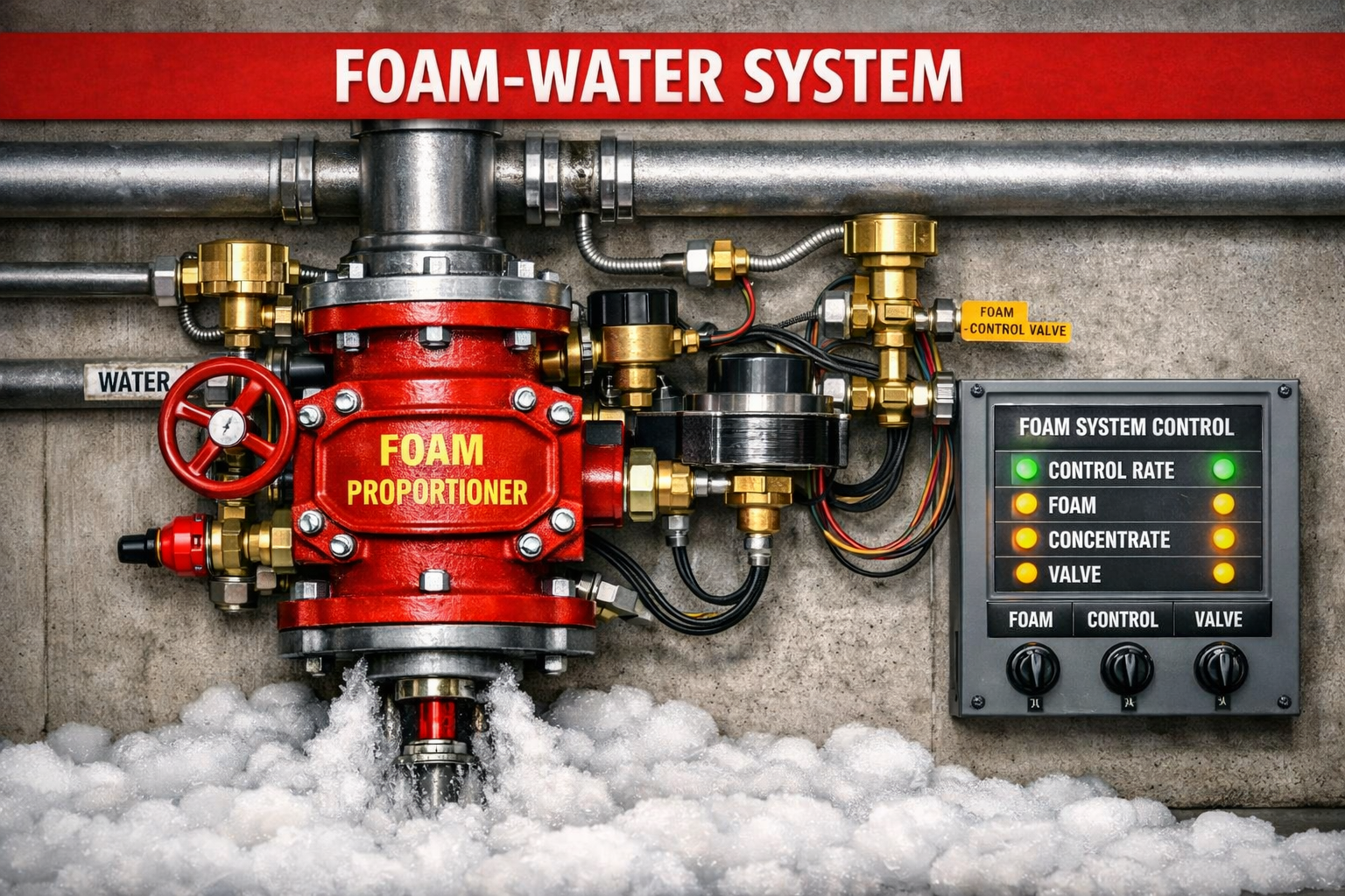 Foam-Water Sprinkler System, foam-water proportioner and foam discharge sprinkler