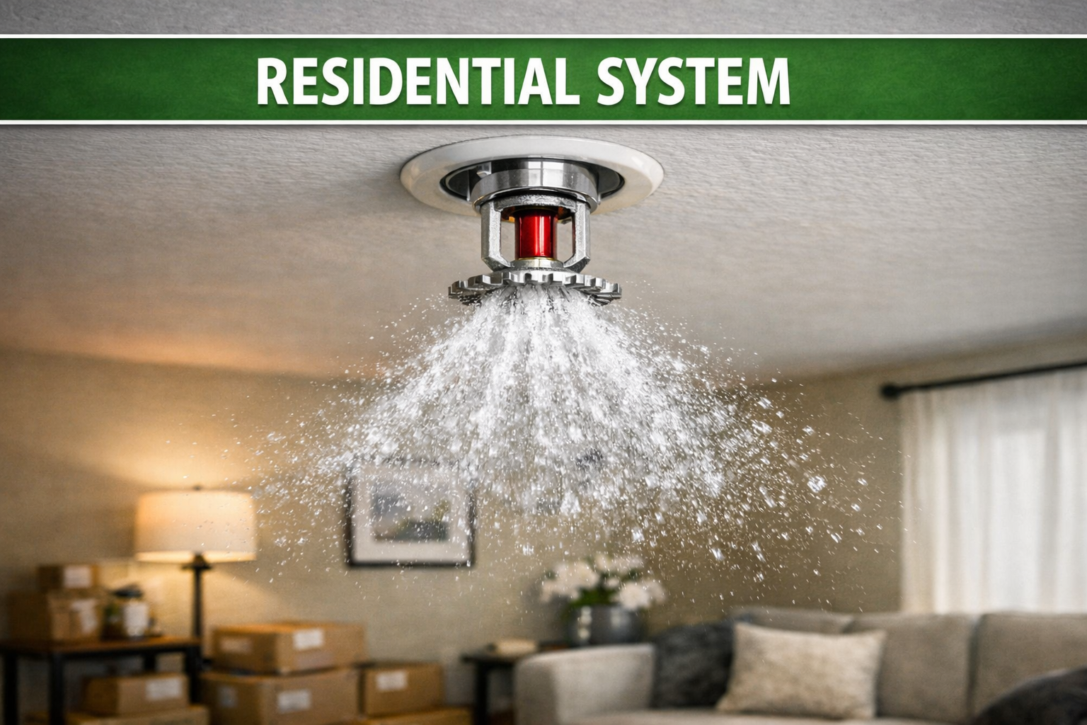 Residential Sprinkler System, residential concealed sprinkler head in apartment ceiling